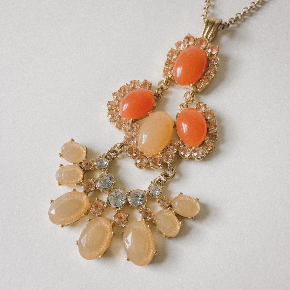 J. Crew Orange Rhinestone Pendant Gold Necklace - Picture 3 of 8